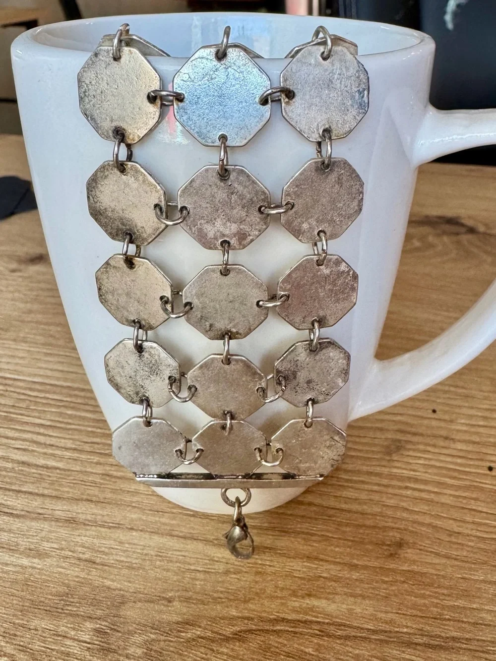 Vintage 90s Grunge Brutalist Silver Triple Strand Geometric Octagon Bracelet